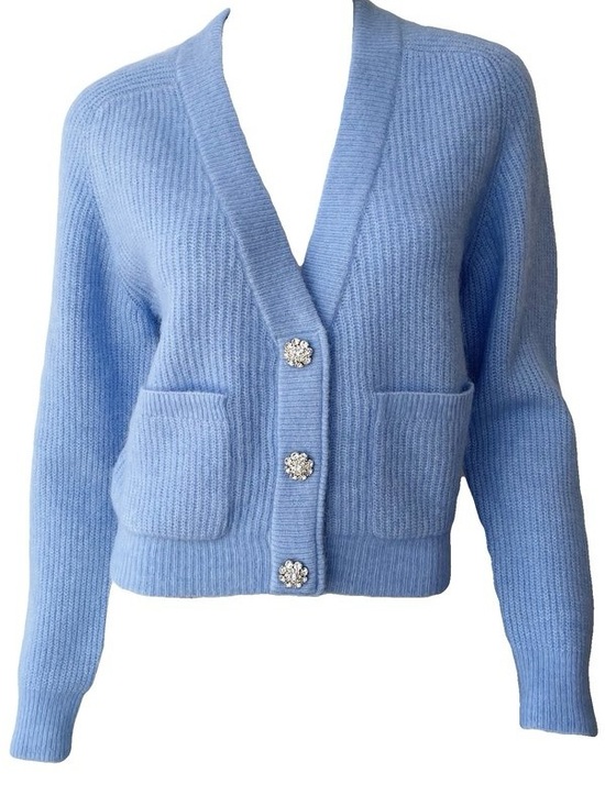 Ganni Sweaters - Ganni Light Blue V-Neck Cardigan with Decorative Buttons